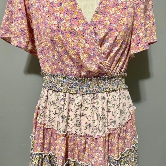 Pink Flowery Mid Dress - Picture 1 of 3